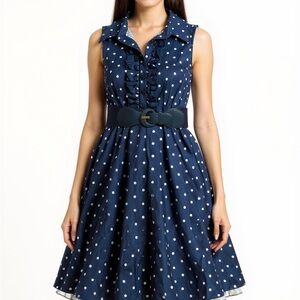 Navy Polka Dot Sleeveless Dress
